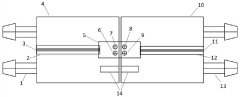 Horizontal test device and method for Seebeck coefficient and conductivity of thermoelectric material